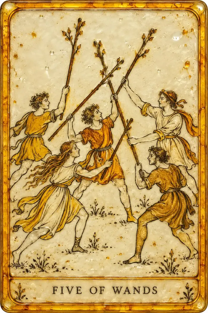 Five of Wands — Amber Glass-Inspired Edition