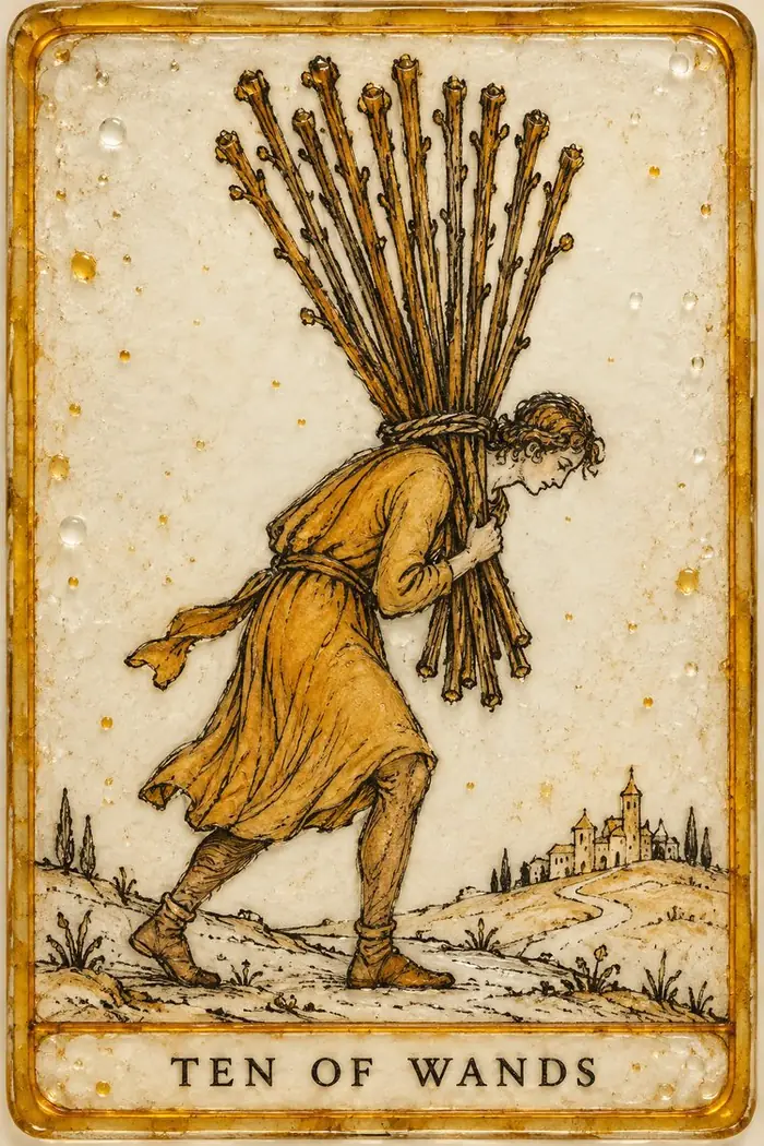 Ten of Wands — Amber Glass-Inspired Edition