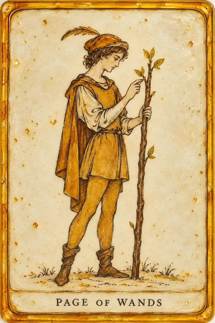Page of Wands — Amber Glass-Inspired Edition
