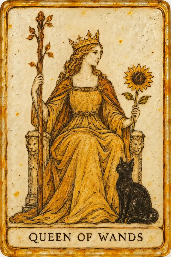 Queen of Wands — Amber Glass-Inspired Edition