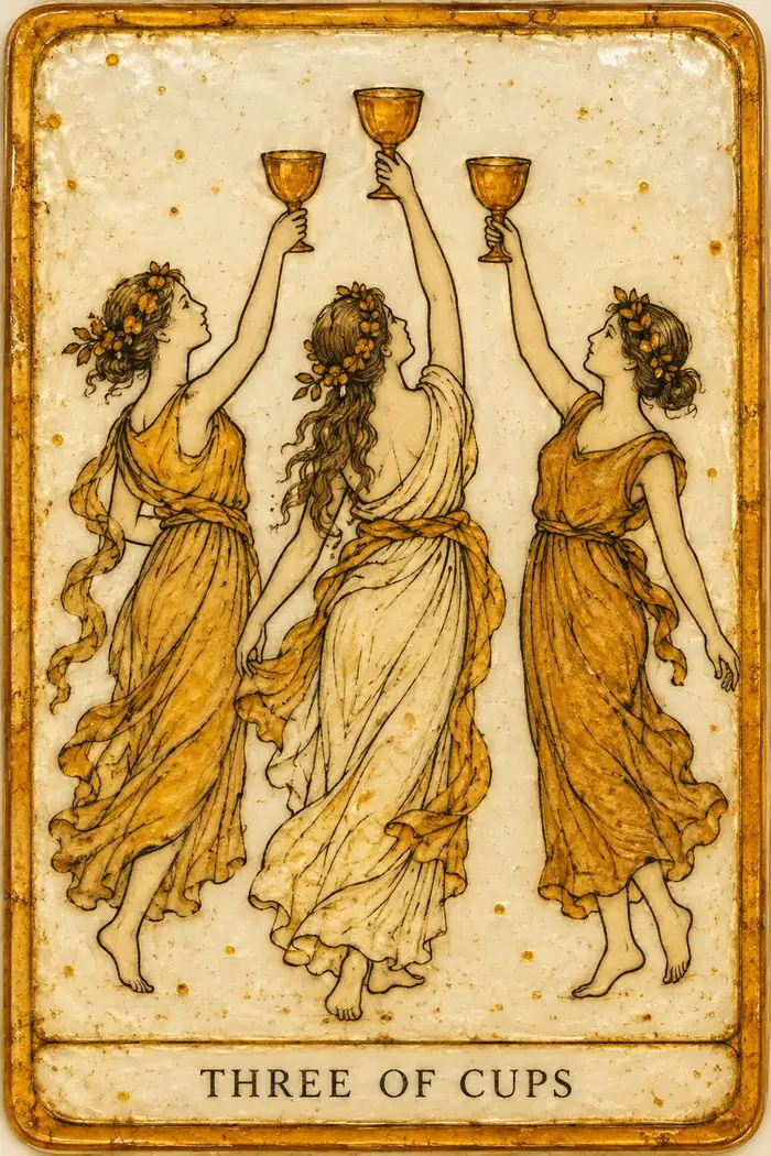 Three of Cups — Amber Glass-Inspired Edition