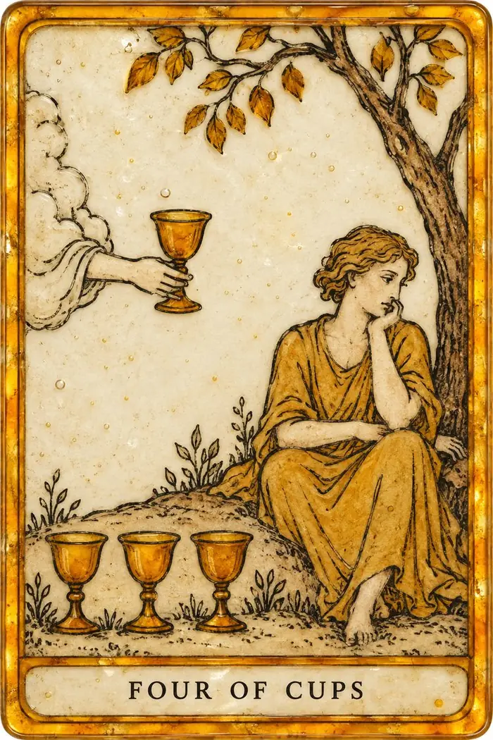 Four of Cups — Amber Glass-Inspired Edition