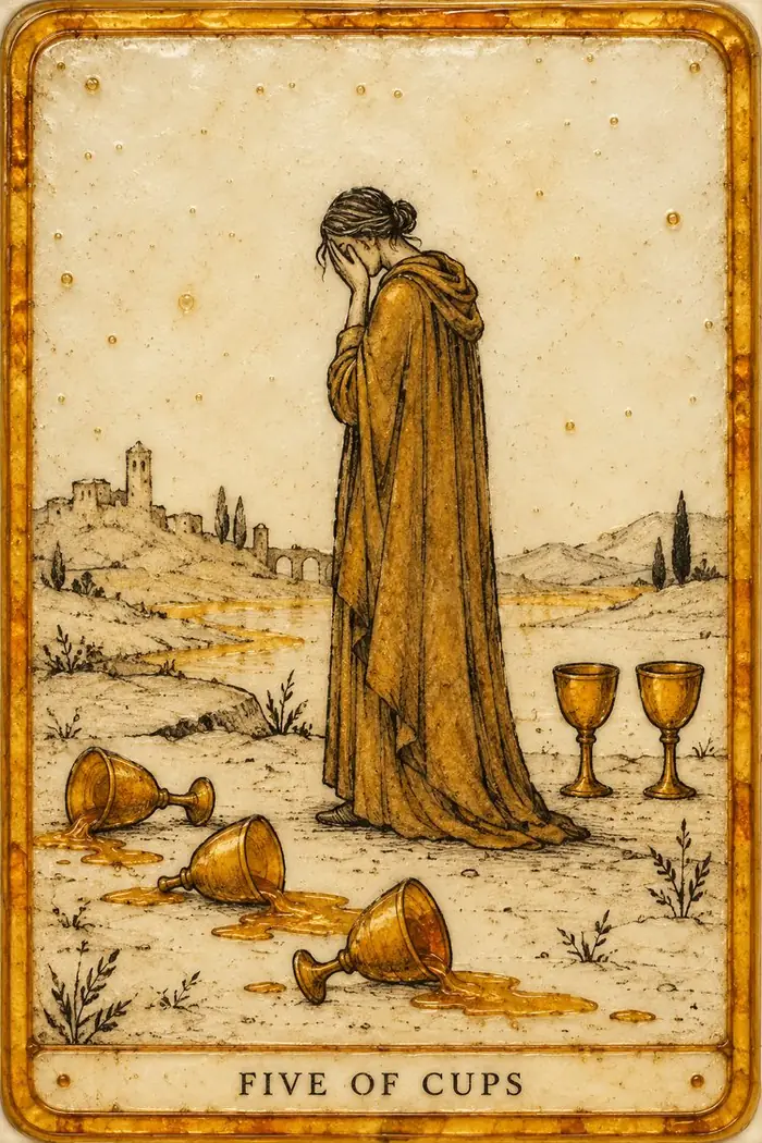 Five of Cups — Amber Glass-Inspired Edition