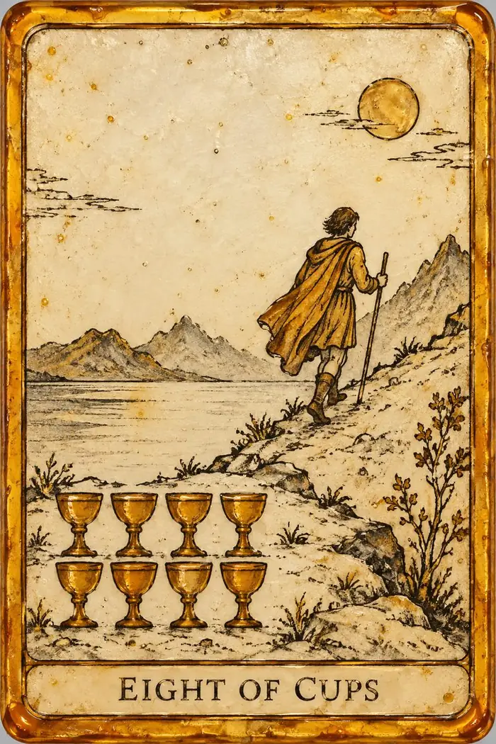 Eight of Cups — Amber Glass-Inspired Edition
