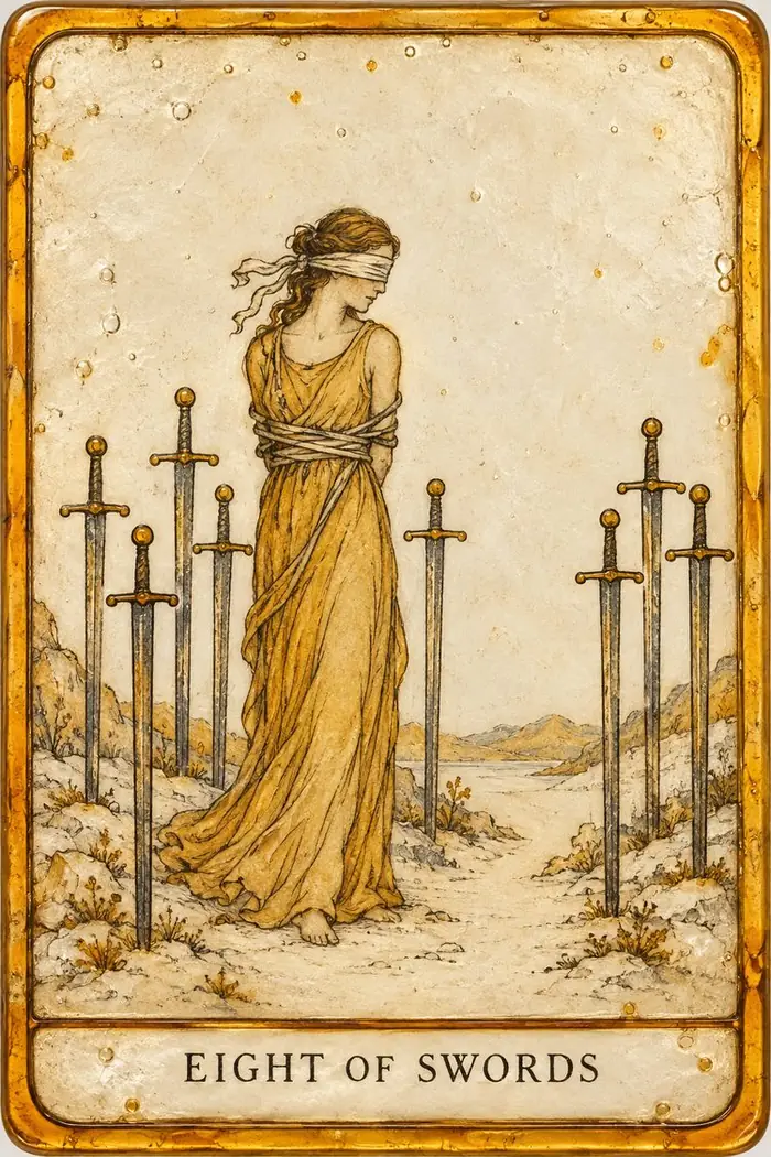 Eight of Swords — Amber Glass-Inspired Edition