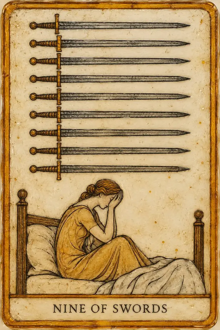 Nine of Swords — Amber Glass-Inspired Edition