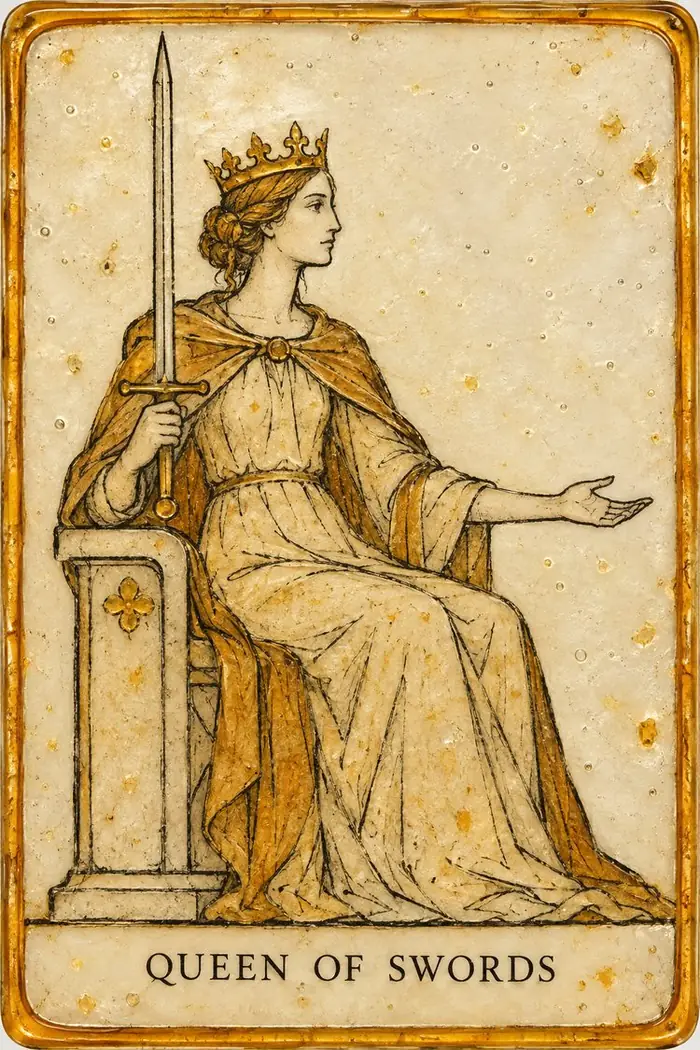 Queen of Swords — Amber Glass-Inspired Edition