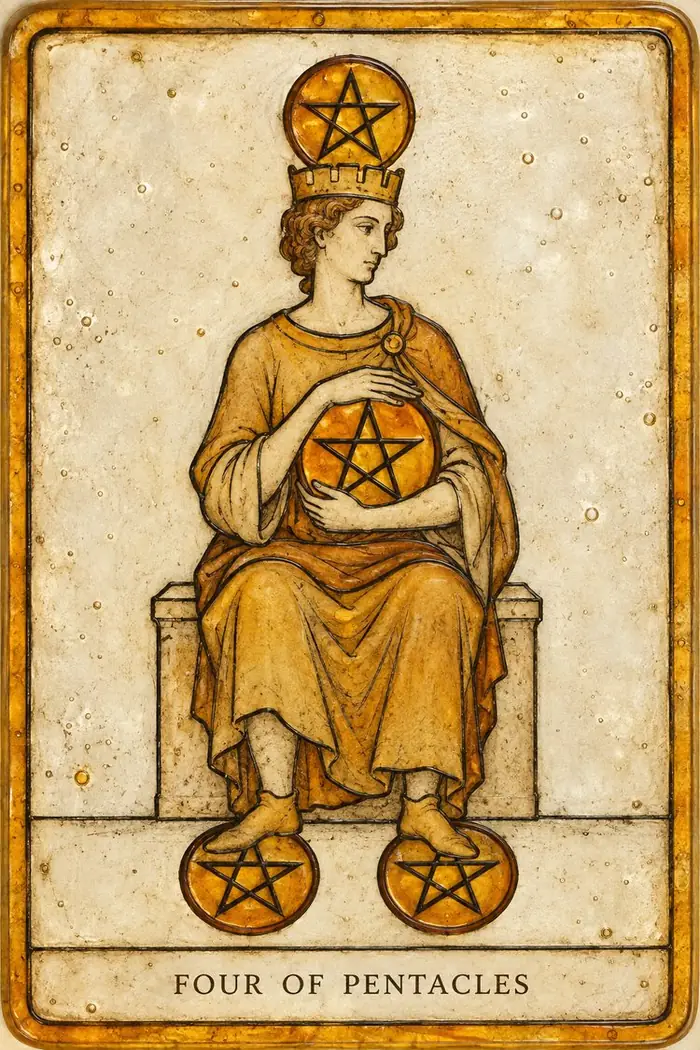 Four of Pentacles — Amber Glass-Inspired Edition