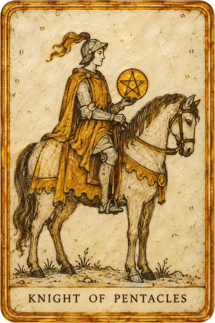 Knight of Pentacles — Amber Glass-Inspired Edition