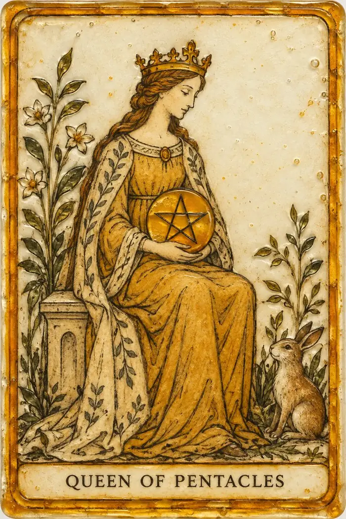Queen of Pentacles — Amber Glass-Inspired Edition