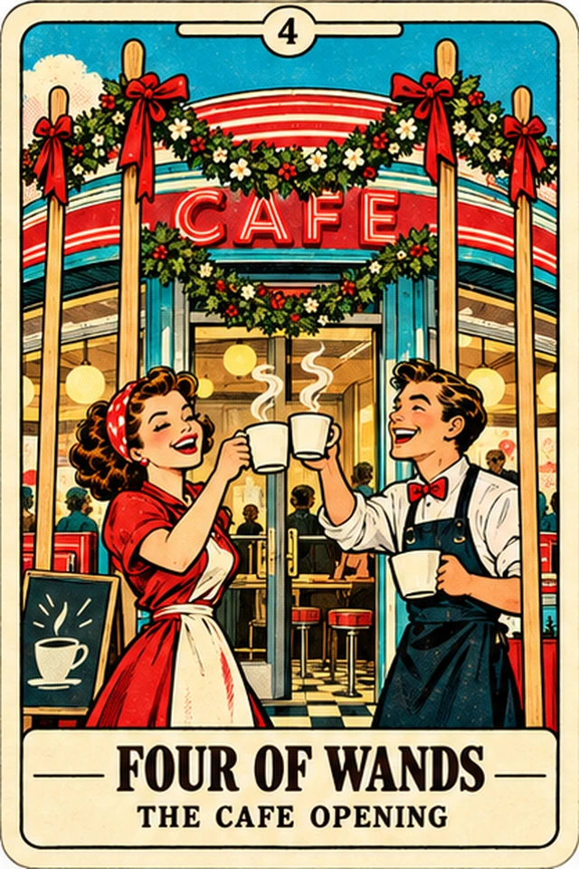 Four of Wands — The Cafe Opening