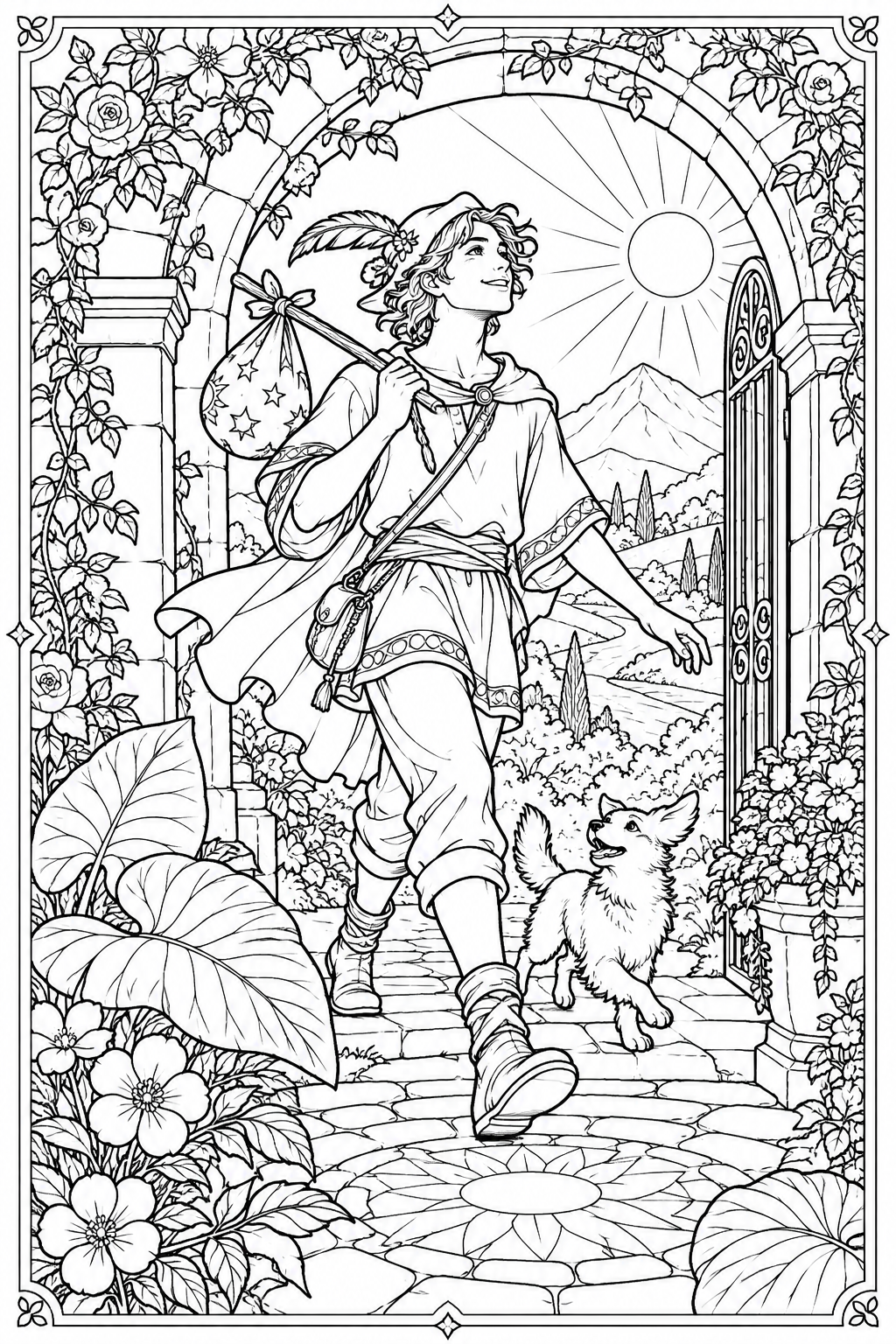 The Fool black-and-white coloring artwork
