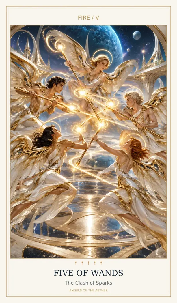 Five of Wands — The Clash of Sparks