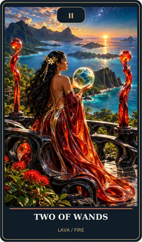 Two of Wands — Hawaiian Goddess Cosmic Tarot