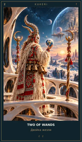 Two of Wands — Kukeri Cosmic Guardians