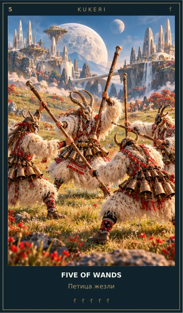 Five of Wands — Cosmic Guardians