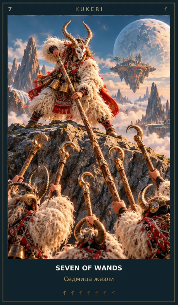 Seven of Wands — Cosmic Guardians