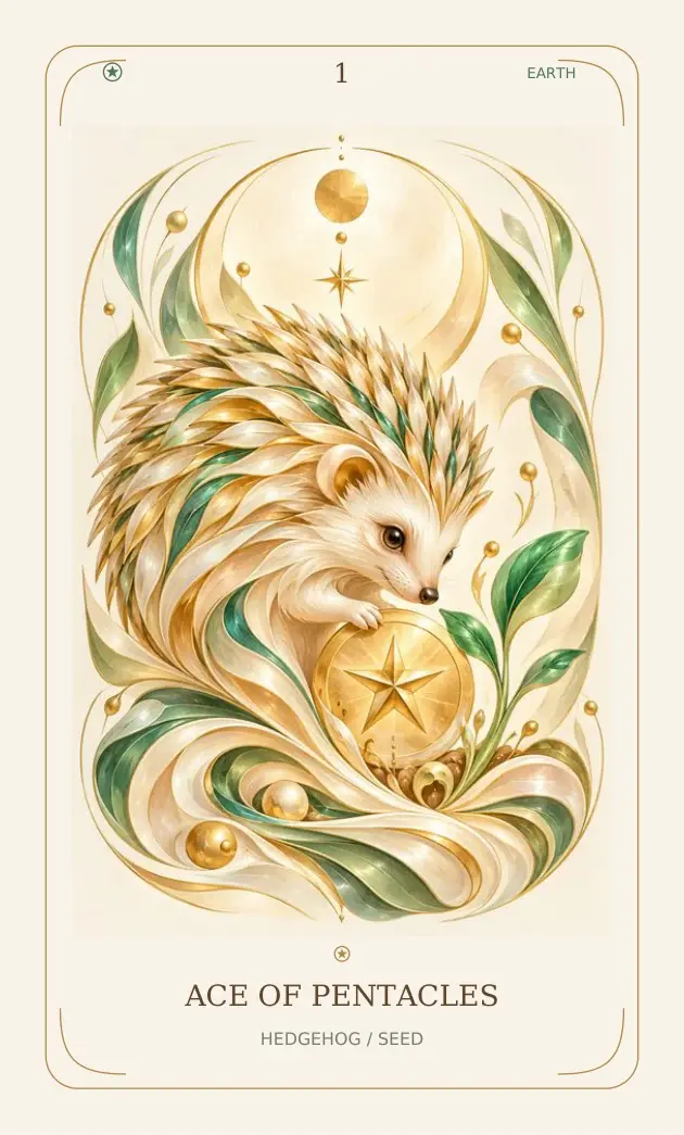 Ace of Pentacles — Hedgehog / Seed