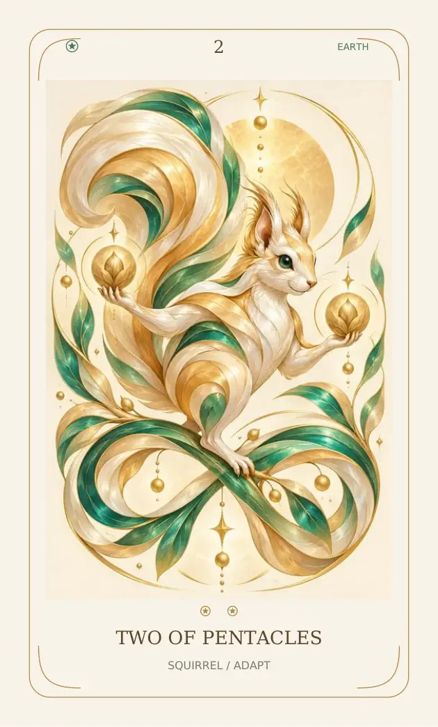 Two of Pentacles — Squirrel / Adapt