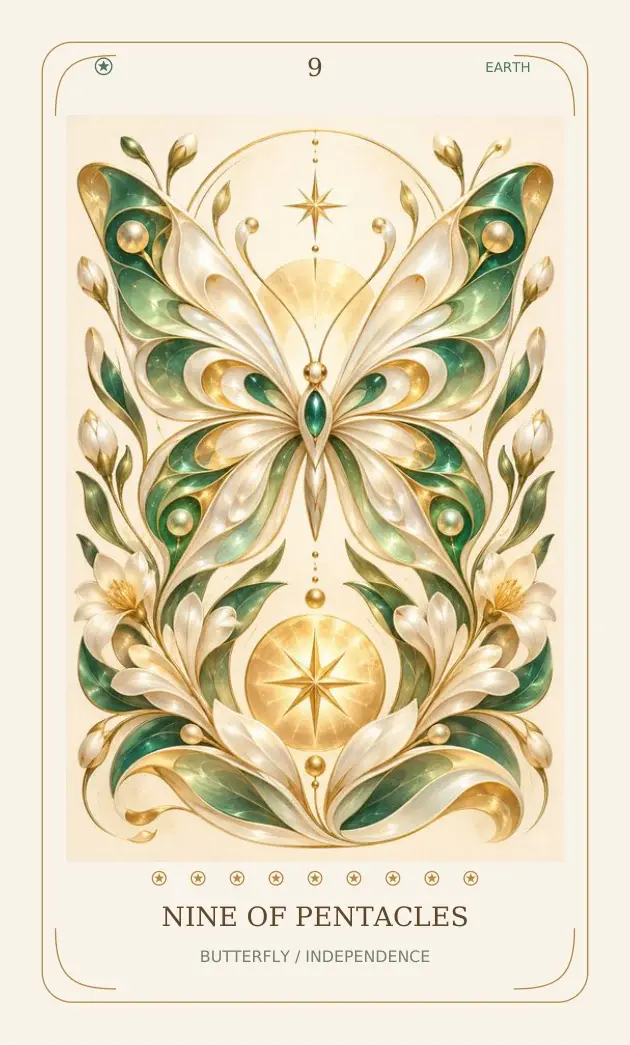 Nine of Pentacles — Butterfly / Independence