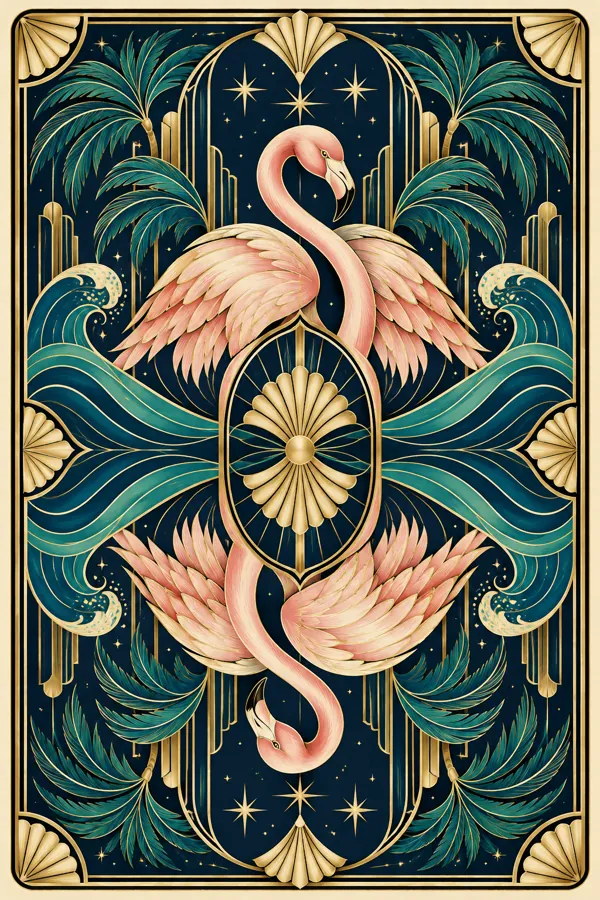 Miami Flamingo Art Deco Tarot matching card back
