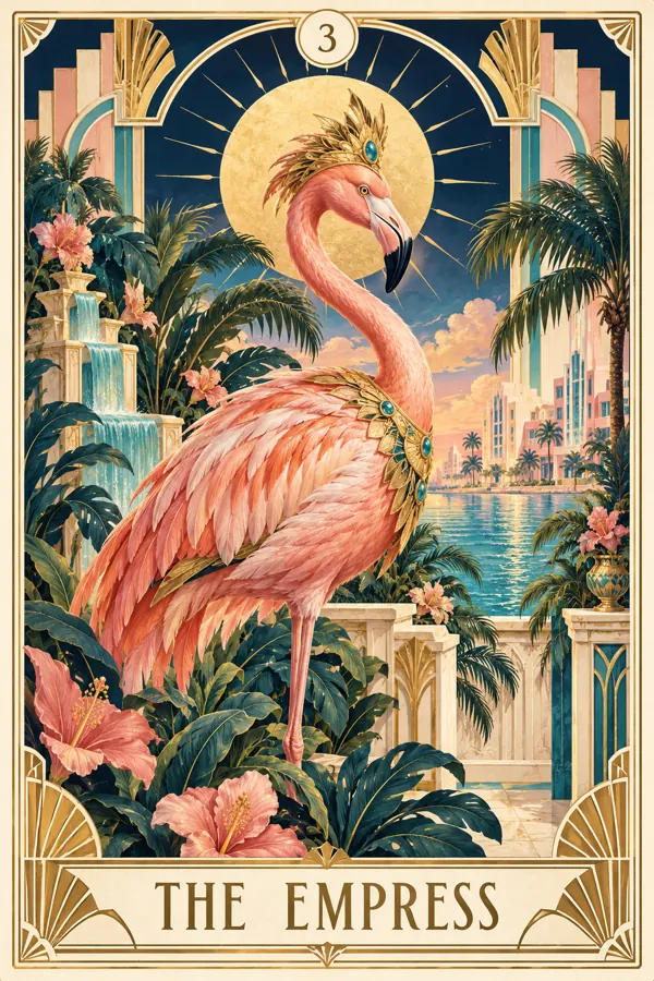 The Empress — Miami Flamingo Art Deco Tarot
