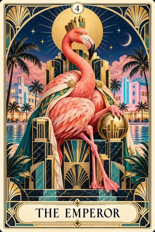 The Emperor — Miami Flamingo Art Deco Tarot