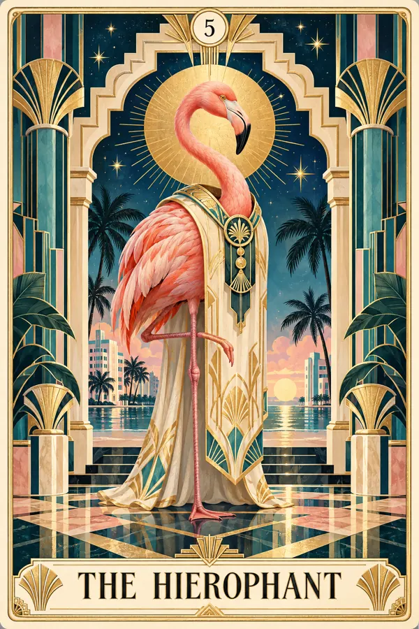 The Hierophant — Miami Flamingo Art Deco Tarot