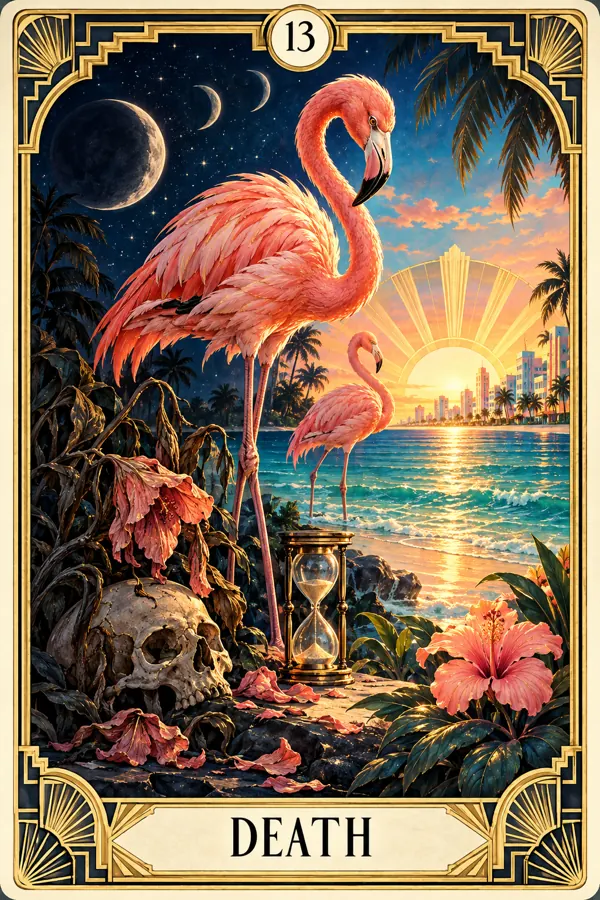 Death — Miami Flamingo Art Deco Tarot