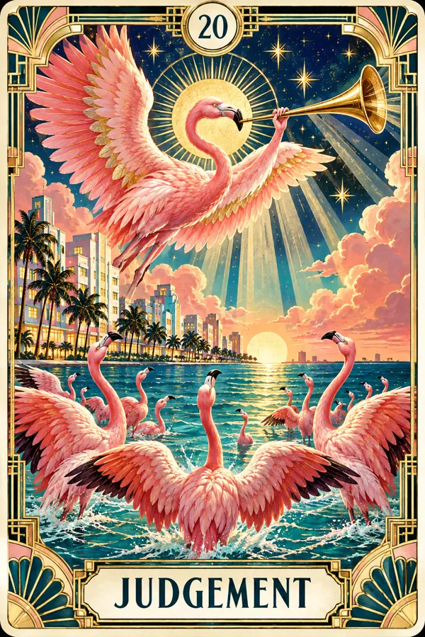 Judgement — Miami Flamingo Art Deco Tarot