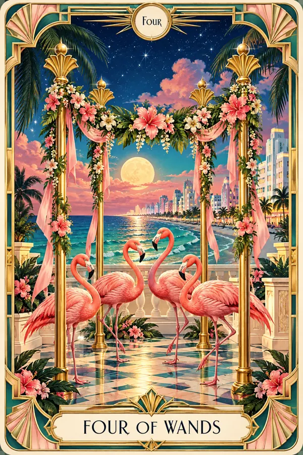 Four of Wands — Miami Art Deco Edition