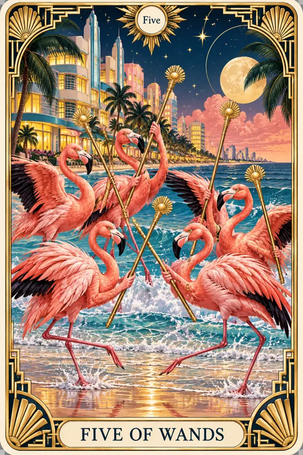Five of Wands — Miami Art Deco Edition