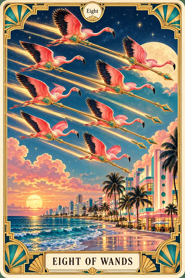 Eight of Wands — Miami Art Deco Edition