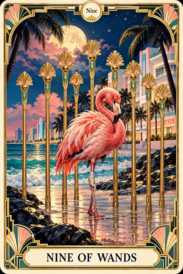 Nine of Wands — Miami Art Deco Edition