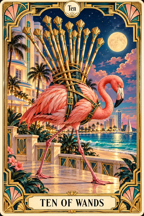Ten of Wands — Miami Art Deco Edition