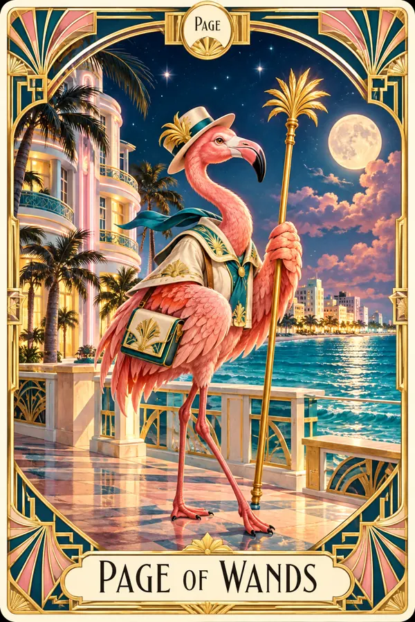 Page of Wands — Miami Art Deco Edition