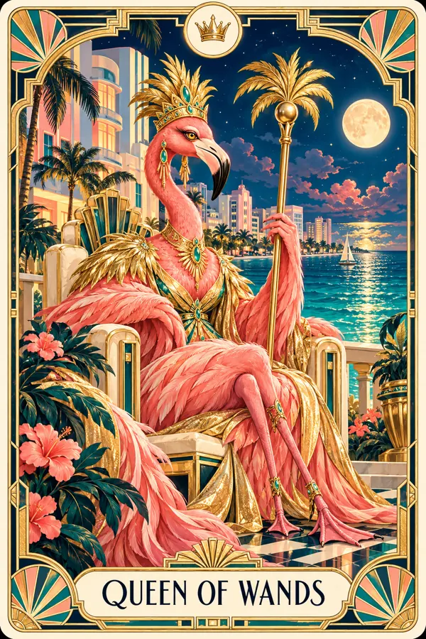 Queen of Wands — Miami Art Deco Edition