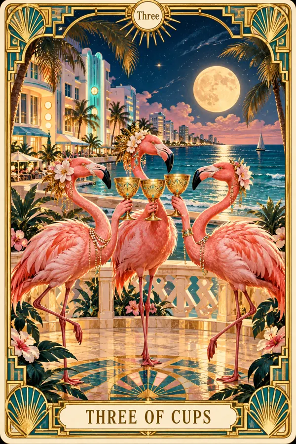 Three of Cups — Miami Art Deco Edition