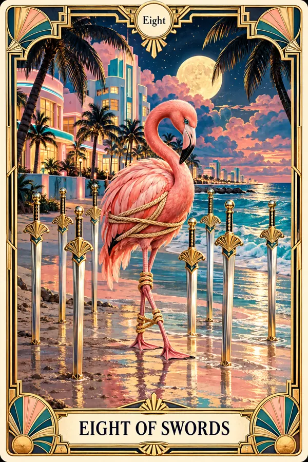Eight of Swords — Miami Art Deco Edition