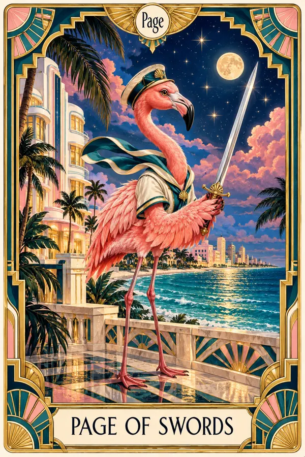 Page of Swords — Miami Art Deco Edition
