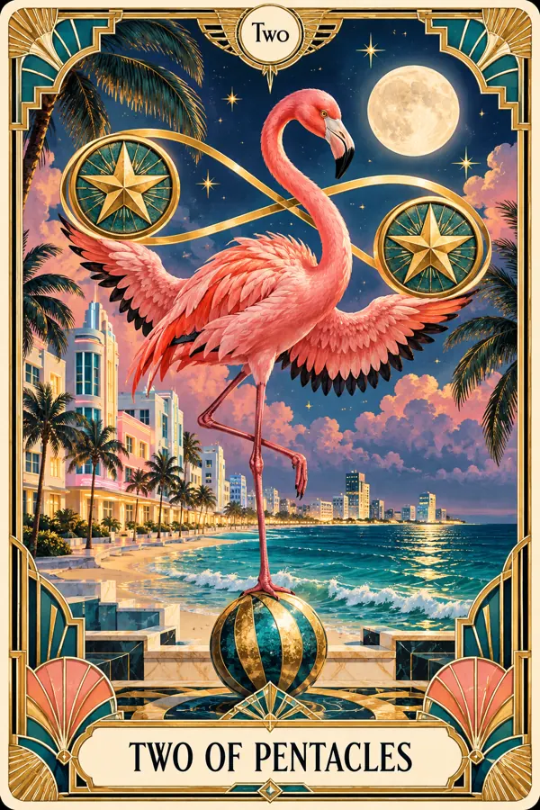 Two of Pentacles — Miami Art Deco Edition