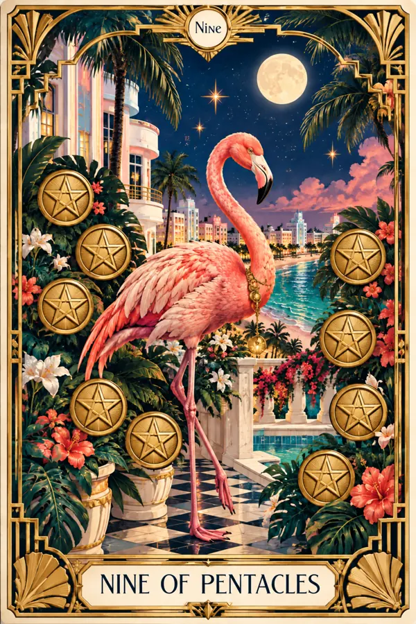 Nine of Pentacles — Miami Art Deco Edition