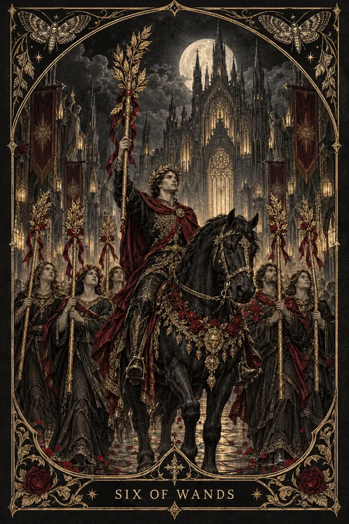 Six of Wands — Gothic Engraving Edition