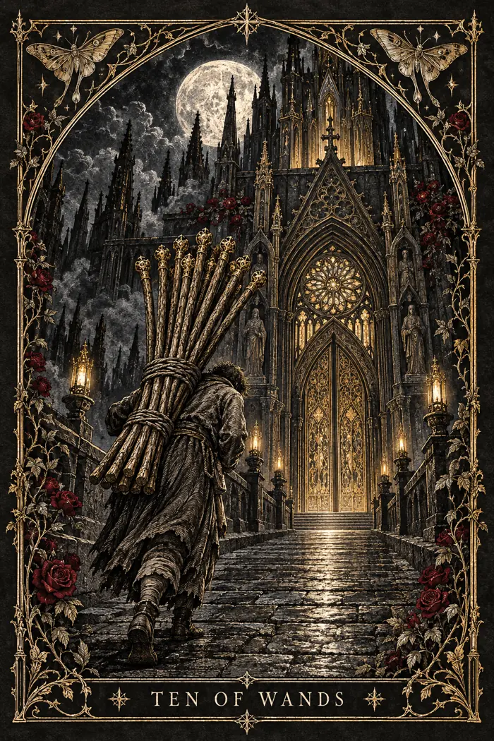 Ten of Wands — Gothic Engraving Edition