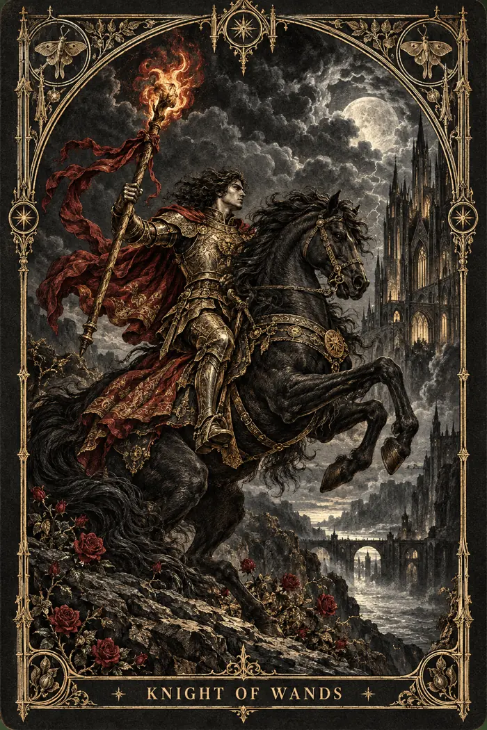Knight of Wands — Gothic Engraving Edition