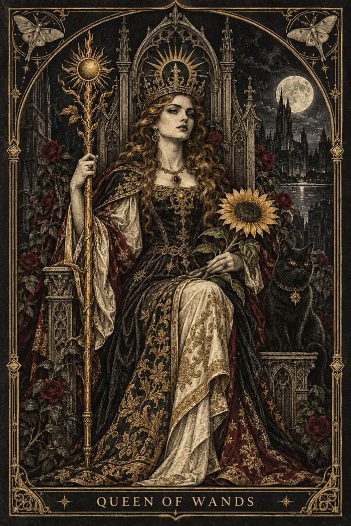 Queen of Wands — Gothic Engraving Edition