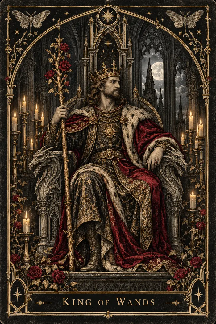 King of Wands — Gothic Engraving Edition
