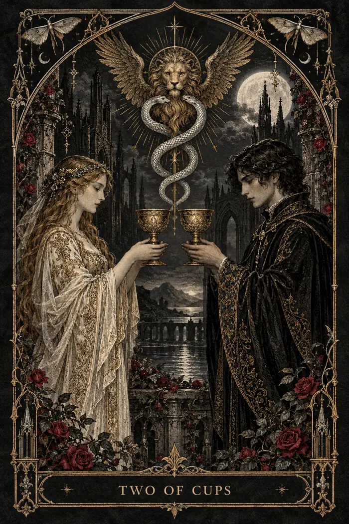 Two of Cups — Gothic Engraving Edition