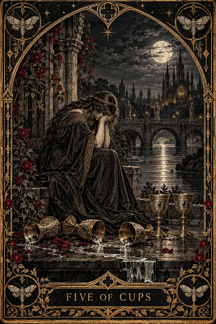 Five of Cups — Gothic Engraving Edition
