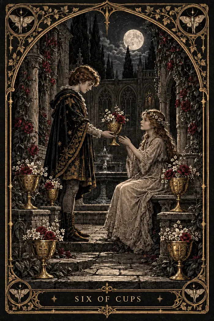 Six of Cups — Gothic Engraving Edition